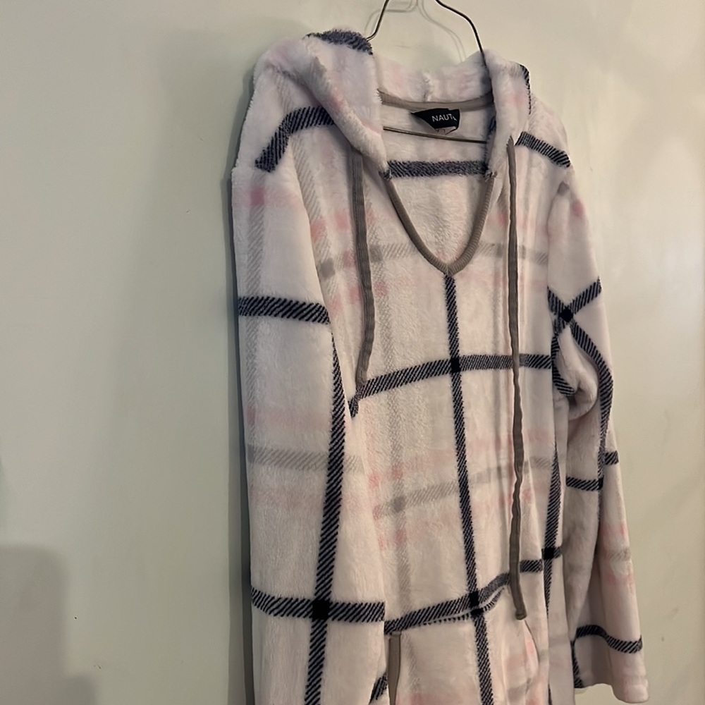 Nautical Windowpane Long Pullover Robe Kangaroo P… - image 4